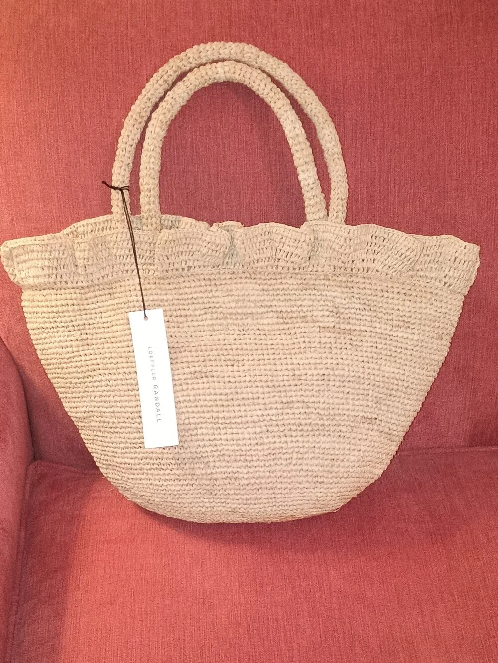 Loeffler Randall Cyrus Natural Ruffle Top Raffia Shoulder Tote Bag  New With Tag - Picture 3 of 11